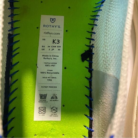 Rothy's Pink Candy Stripe white rainbow slip on sneaker shoes flats round kids 3 - Picture 8 of 12